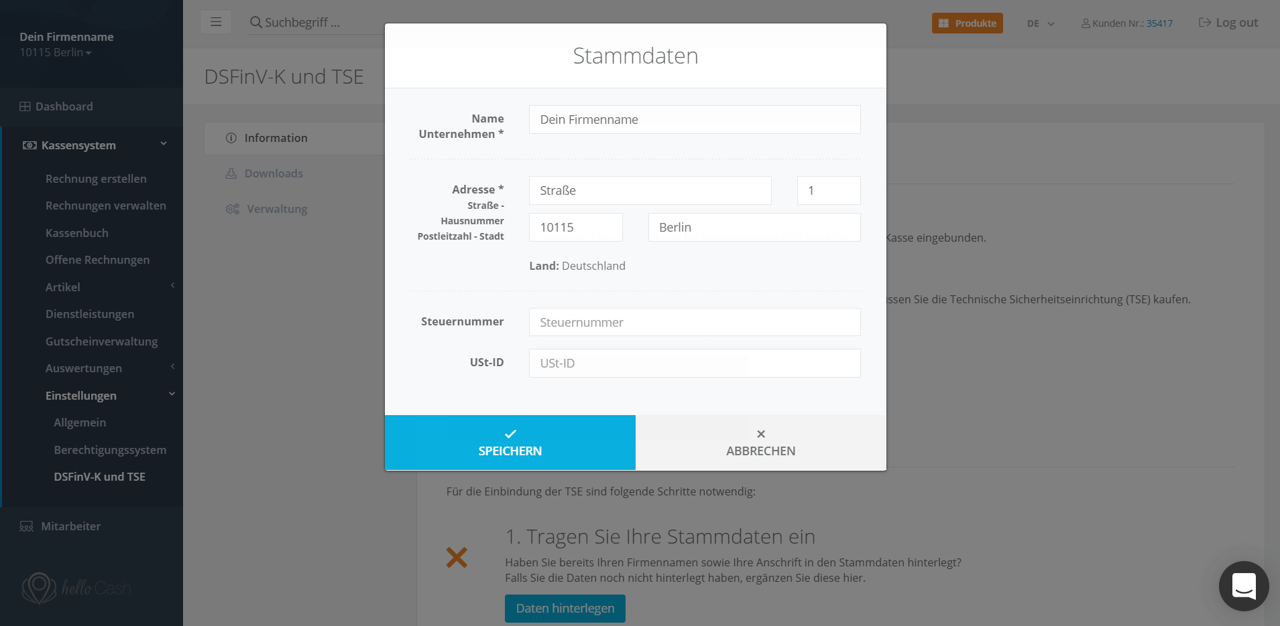Stammdaten in helloCash ausfüllen