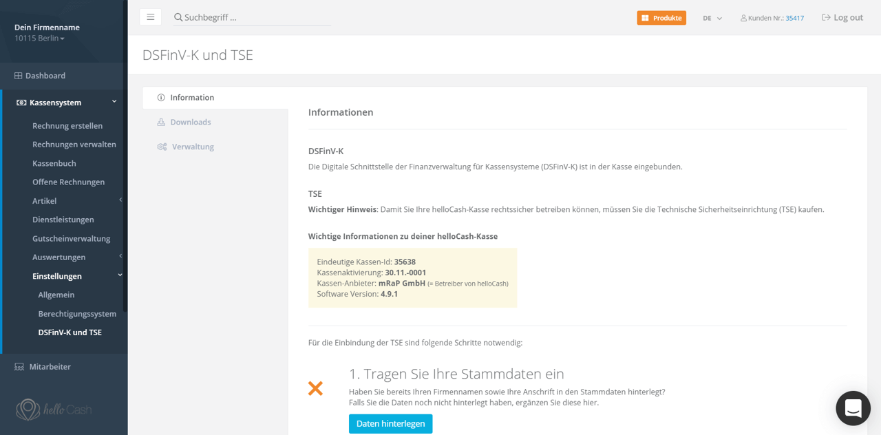 Stammdaten im helloCash Kassensystem hinterlegen